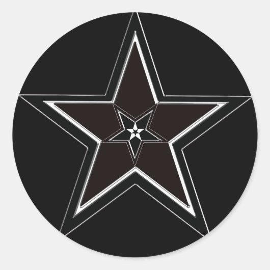 ブラック&シルバー星形五角形と逆ペンタグラム ラウンドシール (正面)