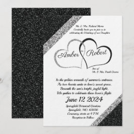 ブラック&シルバー結婚式招待状付/ハート詩 招待状