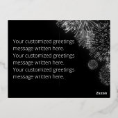 ブラック&シルバー花火 – 2026年新年おめでとう 箔シーズンポストカード (裏面)