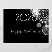 ブラック&シルバー花火 – 2026年新年おめでとう 箔シーズンポストカード (正面)