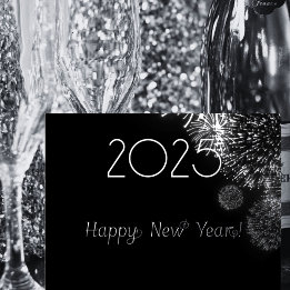 ブラック&シルバー花火 – 2026年新年おめでとう 箔シーズンポストカード