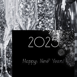 ブラック&シルバー花火 – 2026年新年おめでとう 箔シーズンポストカード