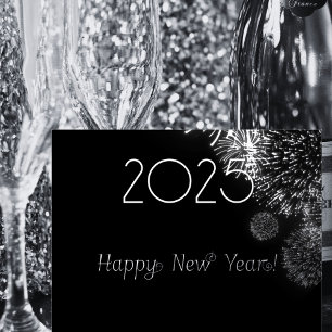 ブラック&シルバー花火 – 2026年新年おめでとう 箔シーズンポストカード