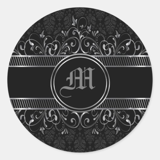 ブラック&シルバー華美ゴシックモノグラムの ラウンドシール (正面)