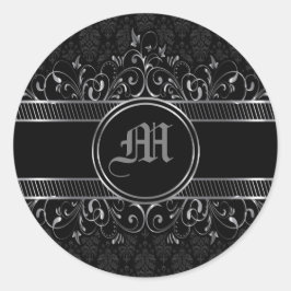 ブラック&シルバー華美ゴシックモノグラムの ラウンドシール