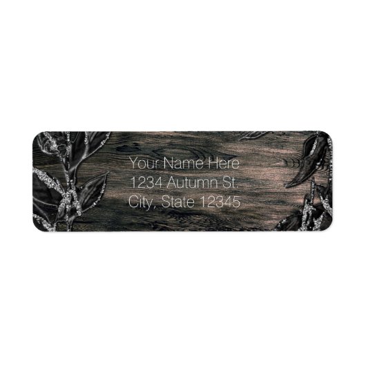ブラック&シルバー葉ズダークエレガンス招待状 ラベル (正面)