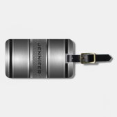 ブラック&シルバー金属フローラダマスク – モノグラム2b ラゲッジタグ (正面横)