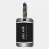 ブラック&シルバー金属フローラダマスク – モノグラム2b ラゲッジタグ (裏面縦)