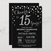 ブラック&シルバー15誕生日ダイヤモンド招待状 招待状 (正面/裏面)
