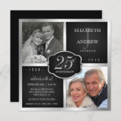 ブラック&シルバー25結婚周年 招待状 (正面/裏面)