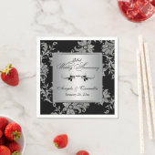ブラック・シルバー25th結婚アニバーサリーナプキンス スタンダードカクテルナプキン (インサイチュ)