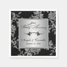 ブラック・シルバー25th結婚アニバーサリーナプキンス