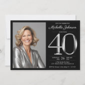 ブラック&シルバー40歳の誕生日 招待状 (正面)