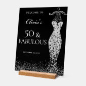 ブラック&シルバー50と素晴らしい50誕生日 アクリルサイン (傾斜)