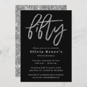 ブラック&シルバー50誕生日招待状テンプレート 招待状 (正面/裏面)