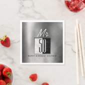 ブラック&シルバー50誕生日 スタンダードカクテルナプキン (インサイチュ)