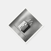 ブラック&シルバー50誕生日 スタンダードカクテルナプキン (角)