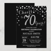 ブラック&シルバー70誕生日ダイヤモンド招待状 招待状 (正面/裏面)