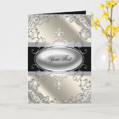 ブラック シルバー アイボリー グリーティング カード (黄色い花)