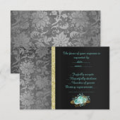 ブラック シルバー アクア フローラル RSVP (正面/裏面)