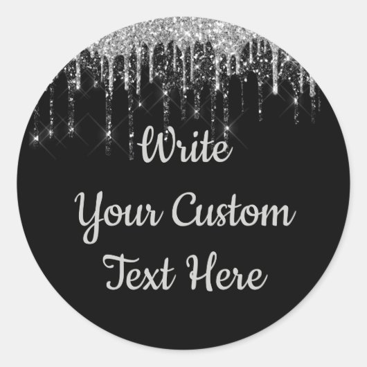 ブラック&シルバー アニバーサリー バースデー パーティー グリッター ラウンドシール (正面)