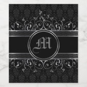 ブラック＆シルバー オルネイト ゴシック モノグラム ワインラベル (シングルラベル)