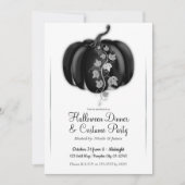 ブラック＆シルバー グラム パンプキン ハロウィン ディナー パーティー 招待状 (正面)