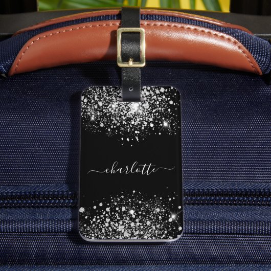 ブラック・シルバー・グリッター名スクリプト ラゲッジタグ (正面インサイチュ2)