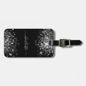 ブラック・シルバー・グリッター名スクリプト ラゲッジタグ (正面横)