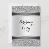 ブラック&シルバー、グリッター&ダイヤモンド誕生日 招待状 (正面)