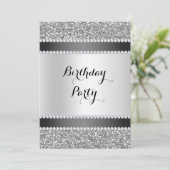 ブラック&シルバー、グリッター&ダイヤモンド誕生日 招待状 (スタンド正面)