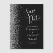 ブラック シルバー グリッター マグネット式 Save the Date (正面)