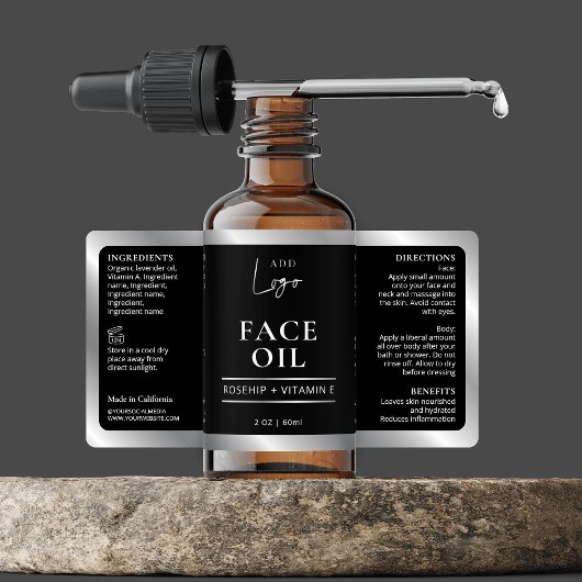 ブラック＆シルバー コスメ スキンケア ボトルラベル ラベル