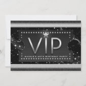 ブラック＆シルバー シックでゴージャスなVIP招待チケット 招待状 (正面)