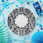 ブラック·シルバー·シック·ダマスク·フローラが個人用に旋回 ペーパープレート (パーティー)