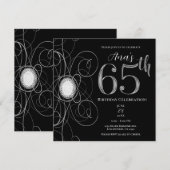 ブラック＆シルバー ダイヤモンド 65 65歳の誕生日パーティー 招待状 (正面/裏面)