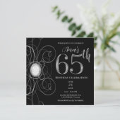 ブラック＆シルバー ダイヤモンド 65 65歳の誕生日パーティー 招待状 (スタンド正面)