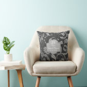 ブラック&シルバー・ダマスク25結婚周年 クッション (椅子)