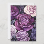 ブラック、シルバー、ダークパープルの花の結婚式 招待状 (裏面)