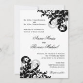ブラック&シルバー・フローリッシュ結婚式招待状 招待状 (正面)