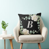 ブラック、シルバー、ホワイトフローラモノグラム装飾用クッション クッション (椅子)