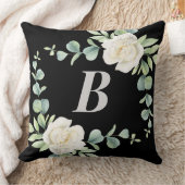 ブラック、シルバー、ホワイトフローラモノグラム装飾用クッション クッション (ブランケット)