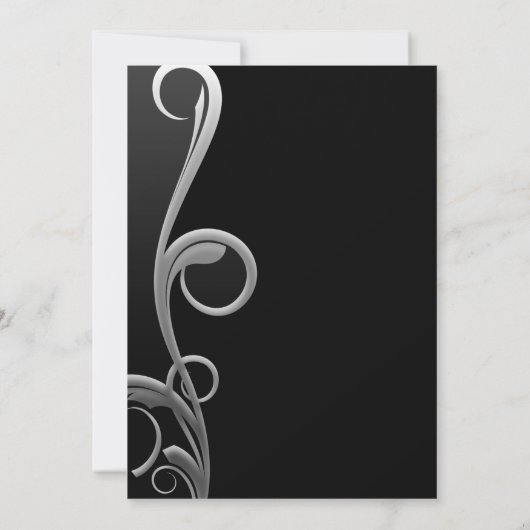 ブラック&シルバー モダン グラム エレガント スワール ウェディング 招待状 (裏面)