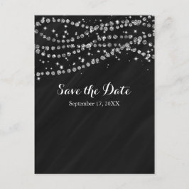 ブラック＆シルバー 偽ダイヤモンド ブリング Save The Date 案内ポストカード