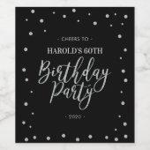 ブラック&シルバー |第モダン60回誕生日パーティー ワインラベル (シングルラベル)