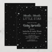 ブラック&シルバー | Twinkle Little Star Baby Shower 招待状 (正面/裏面)