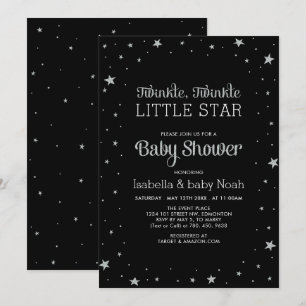 ブラック&シルバー Twinkle Little Star Baby Shower 招待状