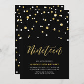 ブラック&シンプル金ゴールド19th10代のバースデーパーティー 招待状 (正面/裏面)