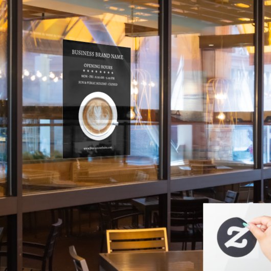 ブラック シンプル コーヒー カップ ビジネス 営業時間 ショップ ウィンドウサイン (レストラン窓)