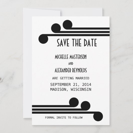 ブラック シンプル デコ Chic Save the Date 招待状 (正面)